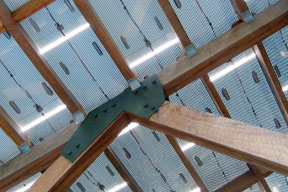 underside of bocas lab PV roof - energy generation, daylighting, and rainwater collection